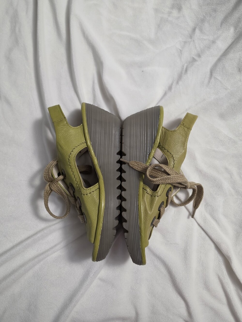 Fly London Women's Size 40 EUR US Size 9 Green Ylfa Wedge Tie Up Sandals Leather - Picture 4 of 9